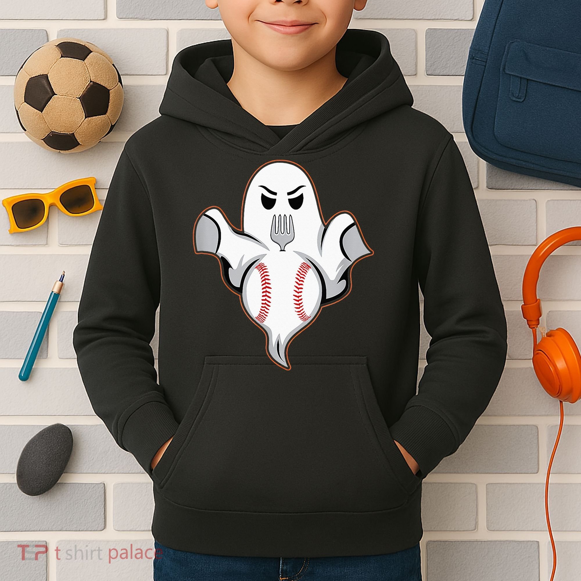 Ghost Forkball Baseball Pitch Fork Ball Strikeout Pitcher Kids Hoodie