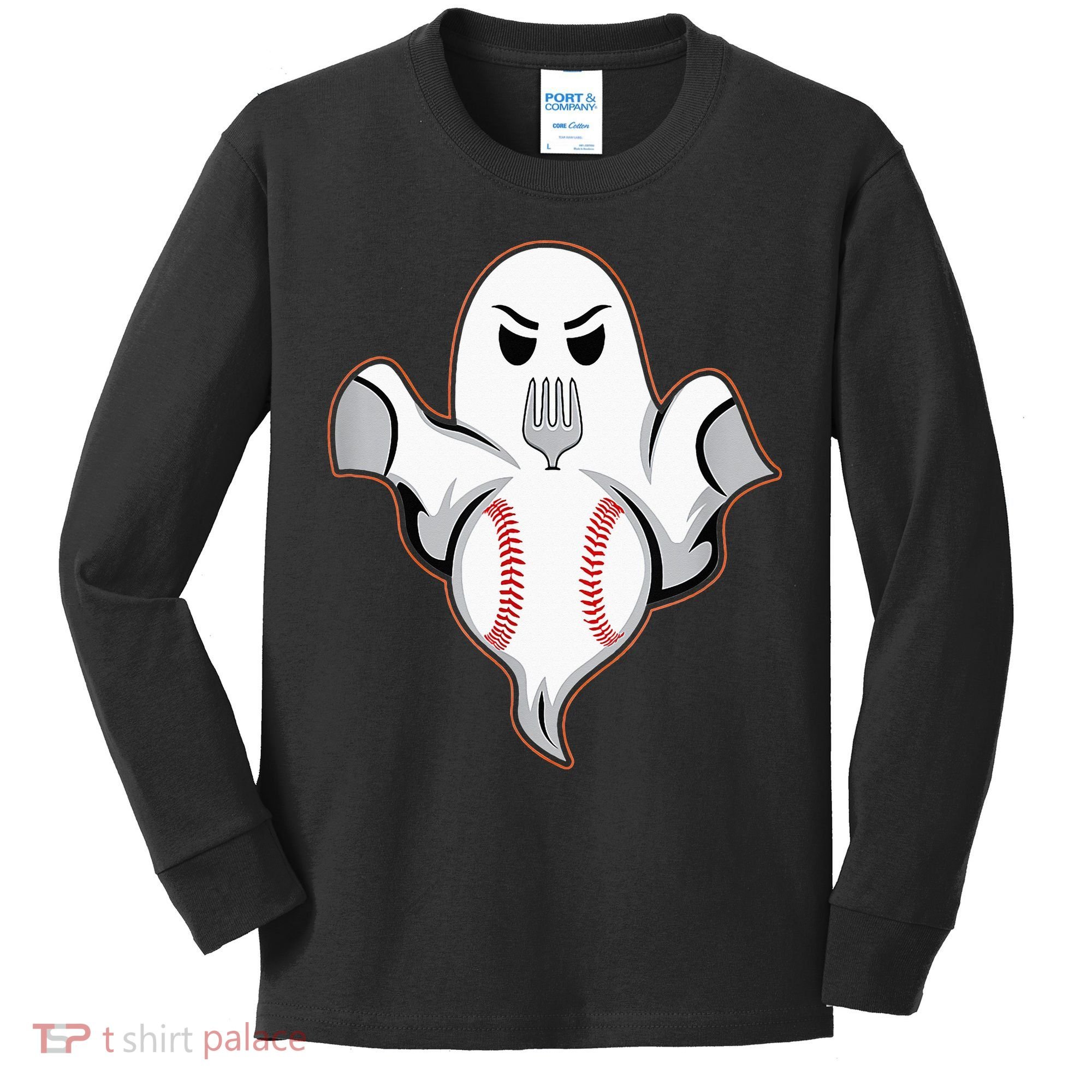 Ghost Forkball Baseball Pitch Fork Ball Strikeout Pitcher Kids Long Sleeve Shirt