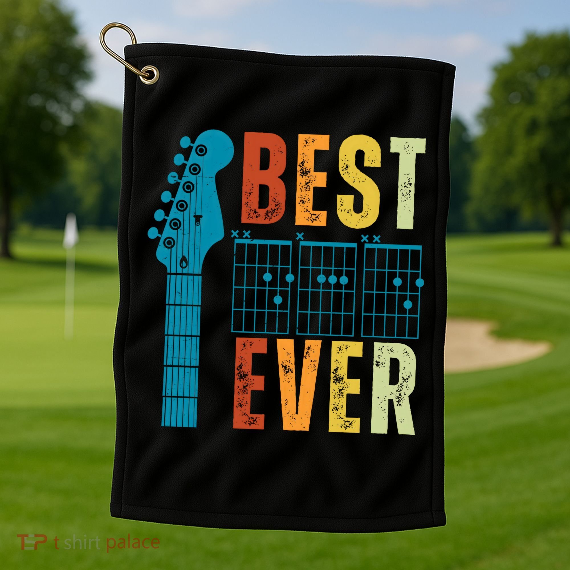Guitarist Father Best Dad Ever Retro Gift Golf Towel