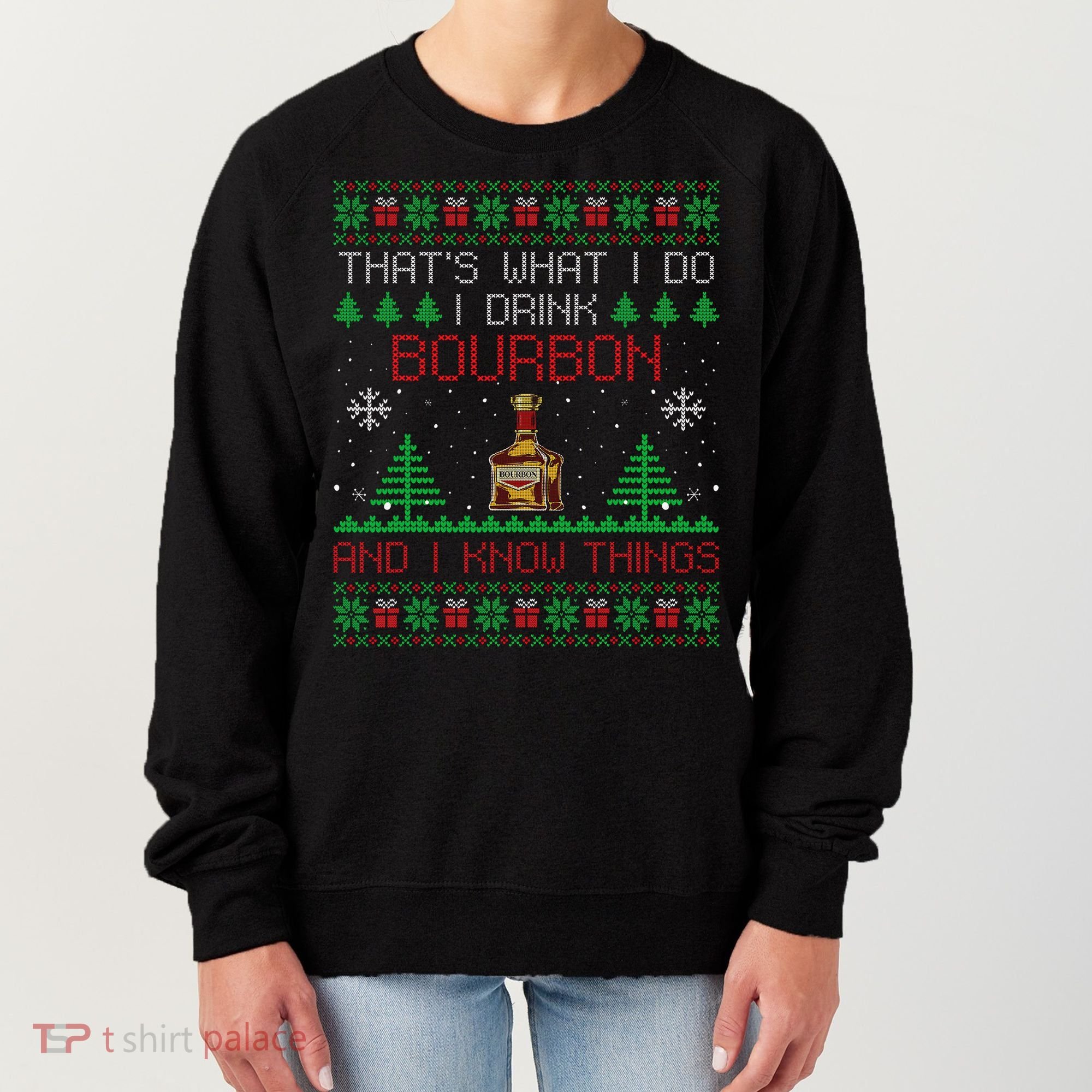 Gift For Bourbon Lover Funny Bourbon Ugly Christmas Women's Sweatshirt