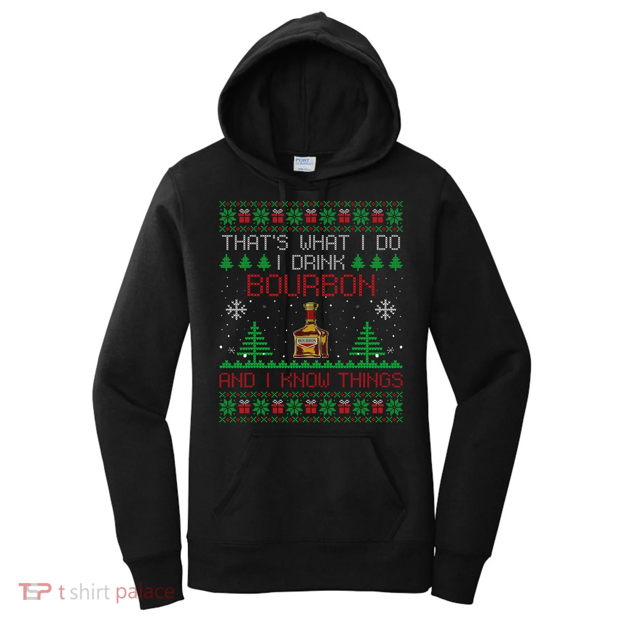 Gift For Bourbon Lover Funny Bourbon Ugly Christmas Women's Hoodie