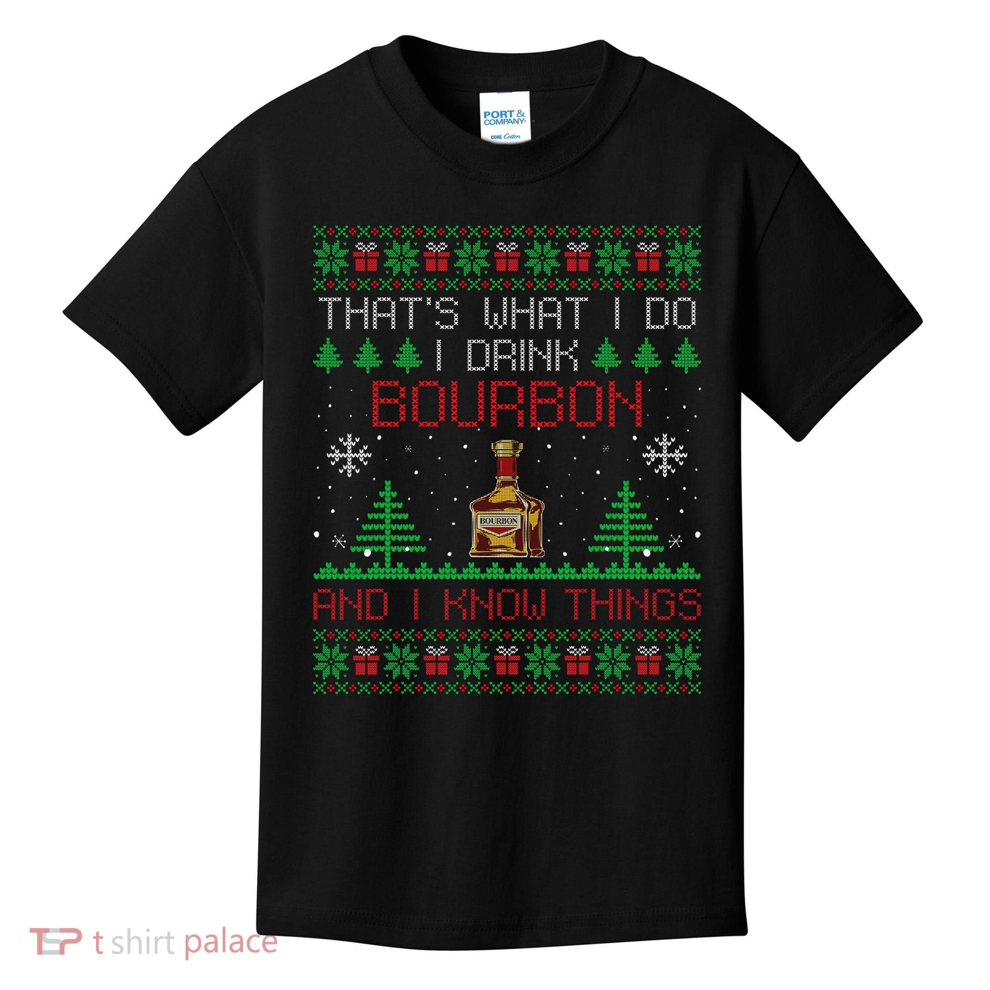 Gift For Bourbon Lover Funny Bourbon Ugly Christmas Kids T-Shirt