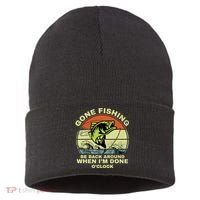GONE FISHING, BE BACK AROUND WHEN I'M DONE O'CLOCK Sustainable Knit Beanie thumb 0