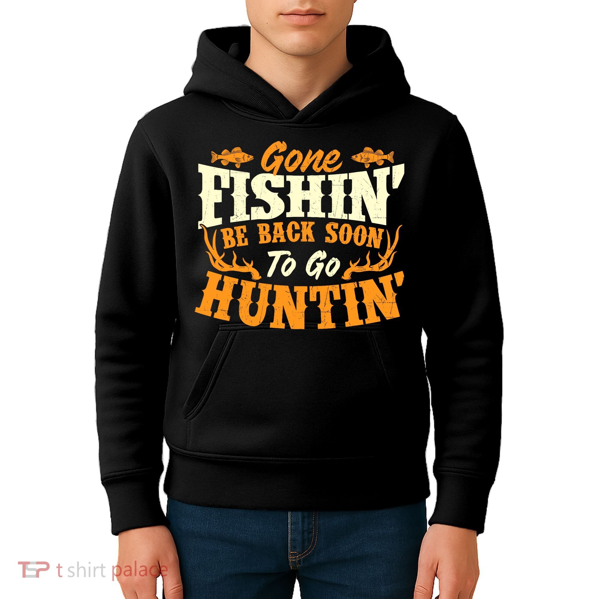 Gone Fishin Be Back Soon To Go Huntin Fishing Fish Lover Kids Hoodie