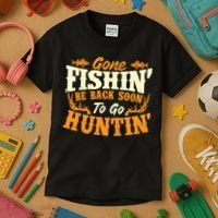 Gone Fishin Be Back Soon To Go Huntin Fishing Fish Lover Kids T-Shirt thumb 3
