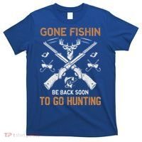 Gone Fishin Be Back Soon To Go Hunting Vintage Funny Gift T-Shirt thumb 0