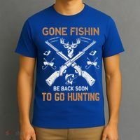 Gone Fishin Be Back Soon To Go Hunting Vintage Funny Gift T-Shirt thumb 3
