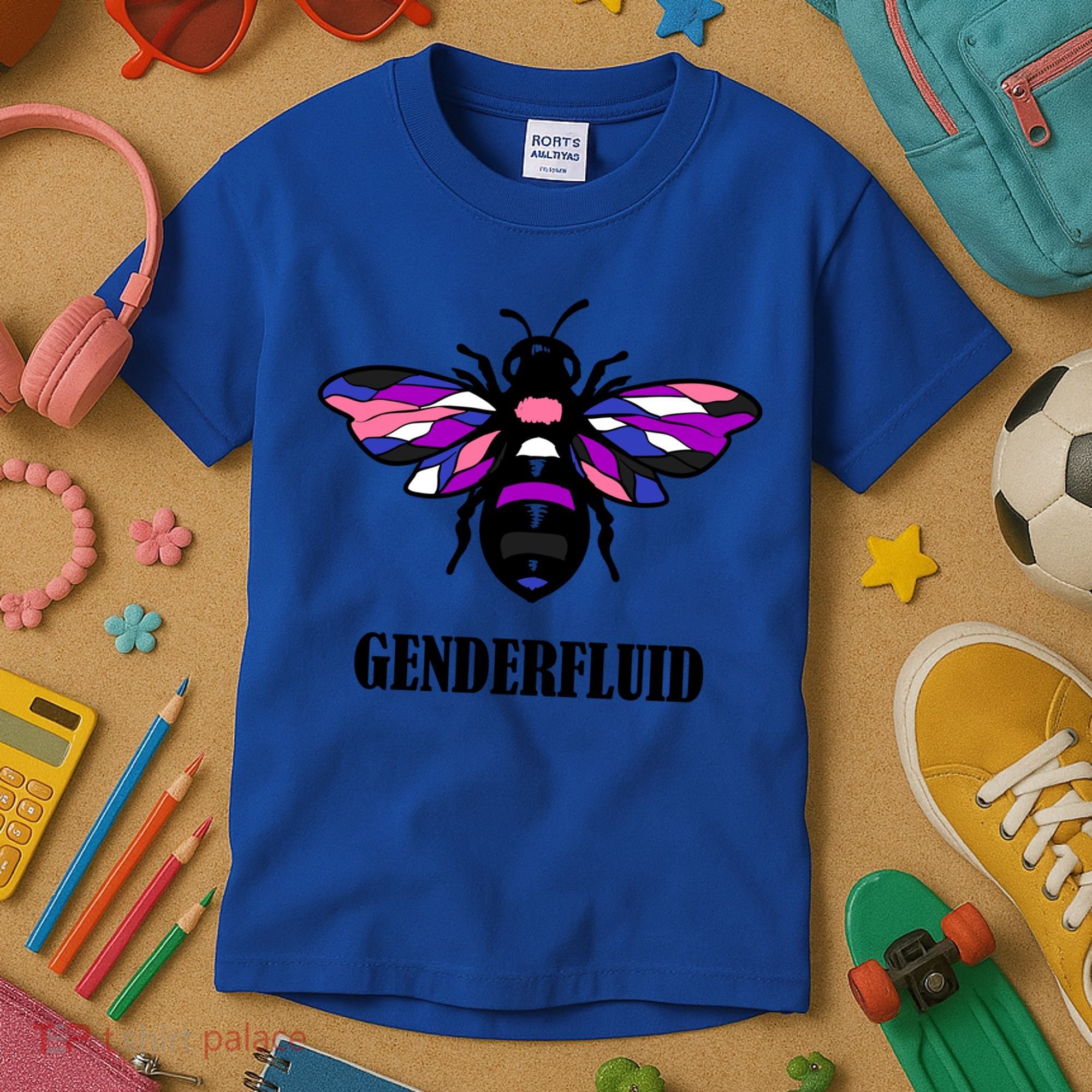 Genderfluid Flag Bee Funny Proud Lgbtq Gender Fluid Pride Gift Kids T-Shirt