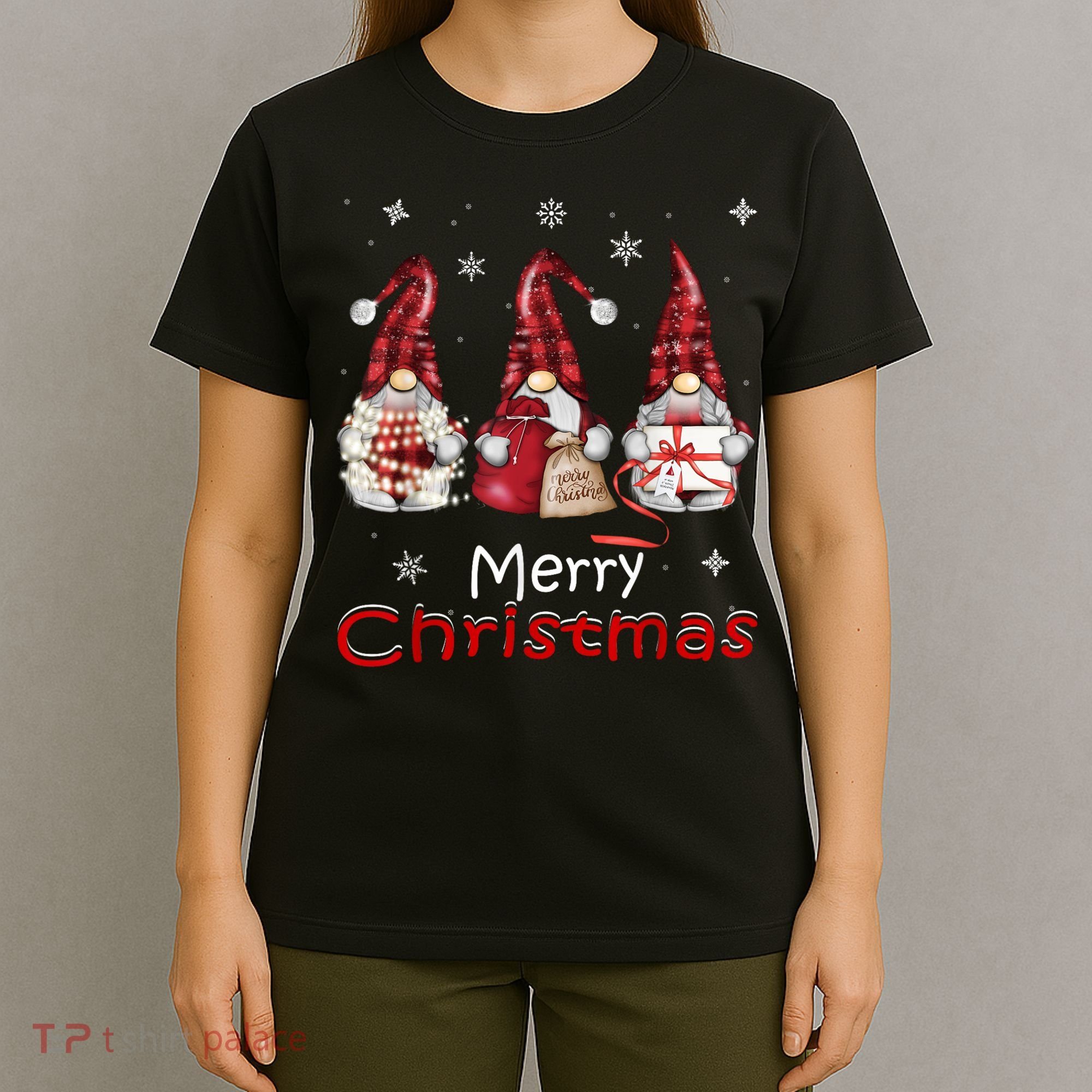 Gnome Family Christmas For Women Buffalo Plaid T-Shirt