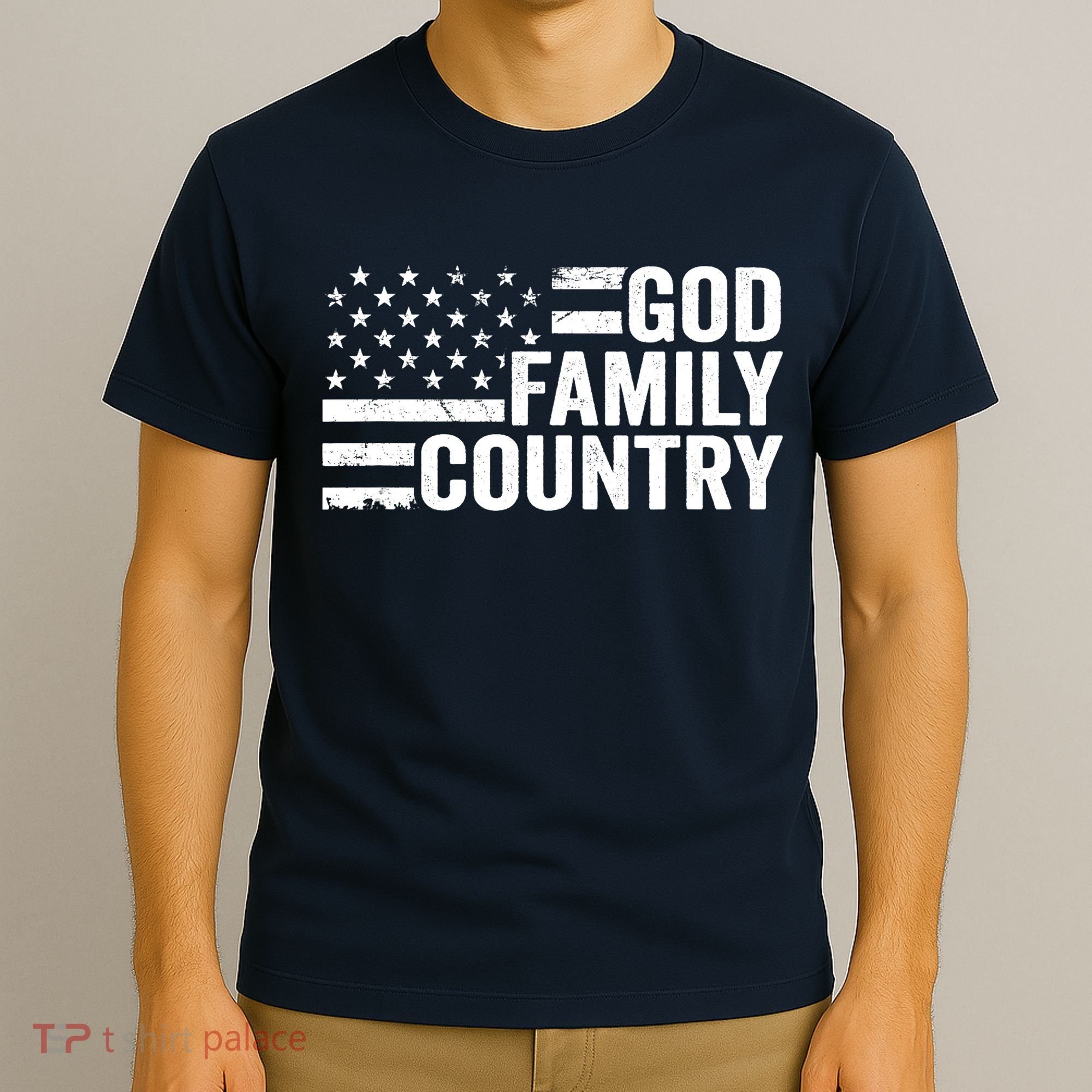 God Family Country - Patriotic Christian American Flag T-Shirt