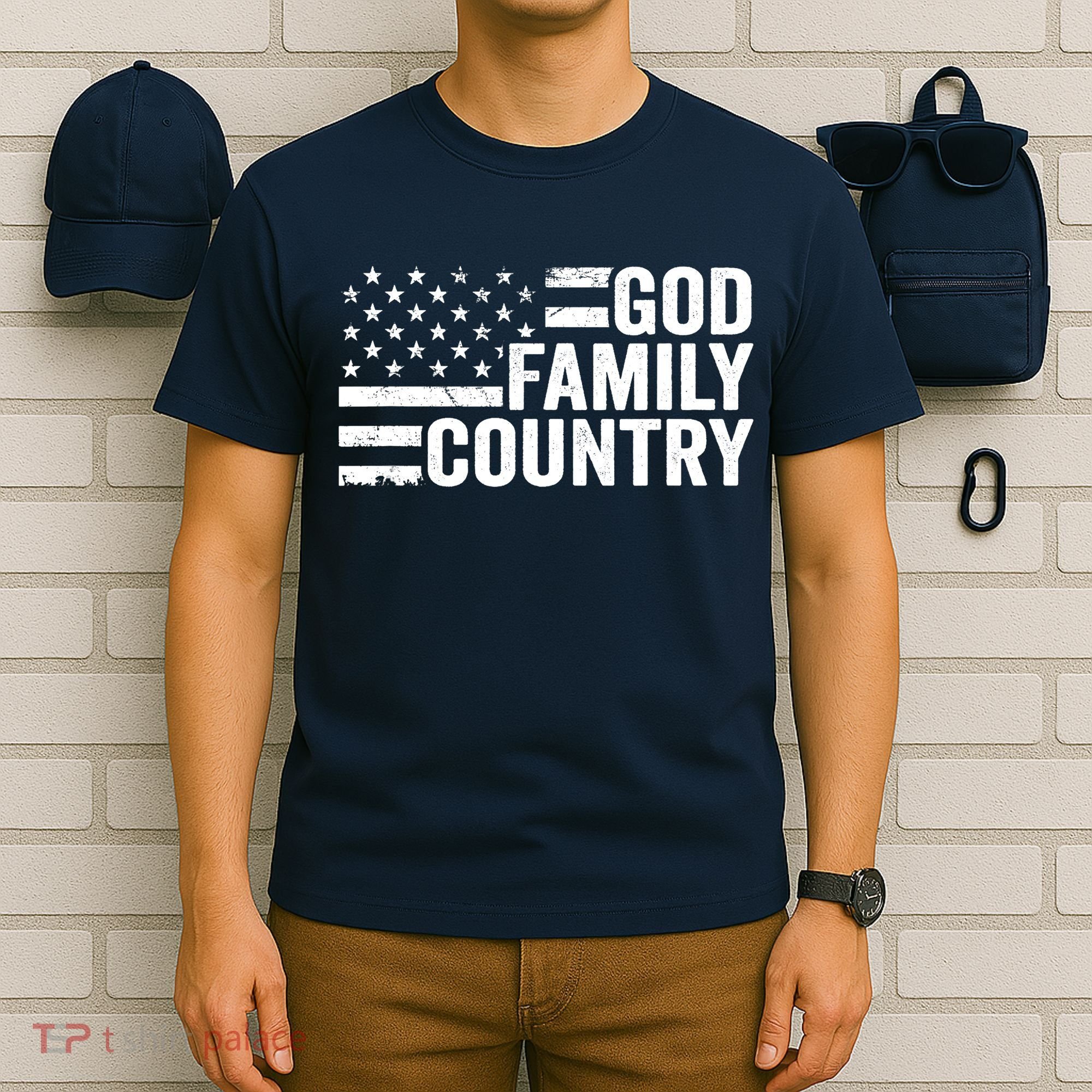 God Family Country - Patriotic Christian American Flag T-Shirt