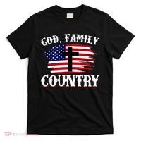 God Family Country American Flag Cross Christian Patriotic T-Shirt thumb 0