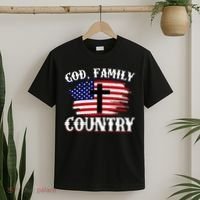 God Family Country American Flag Cross Christian Patriotic T-Shirt thumb 2