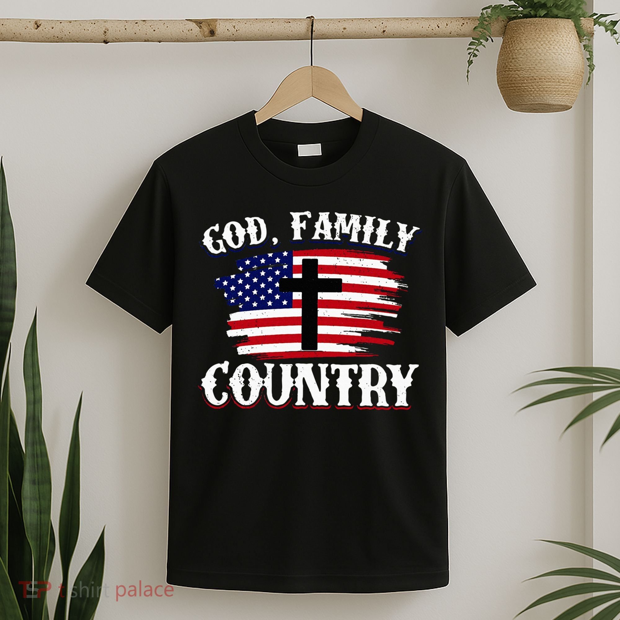 God Family Country American Flag Cross Christian Patriotic T-Shirt