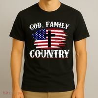 God Family Country American Flag Cross Christian Patriotic T-Shirt thumb 3