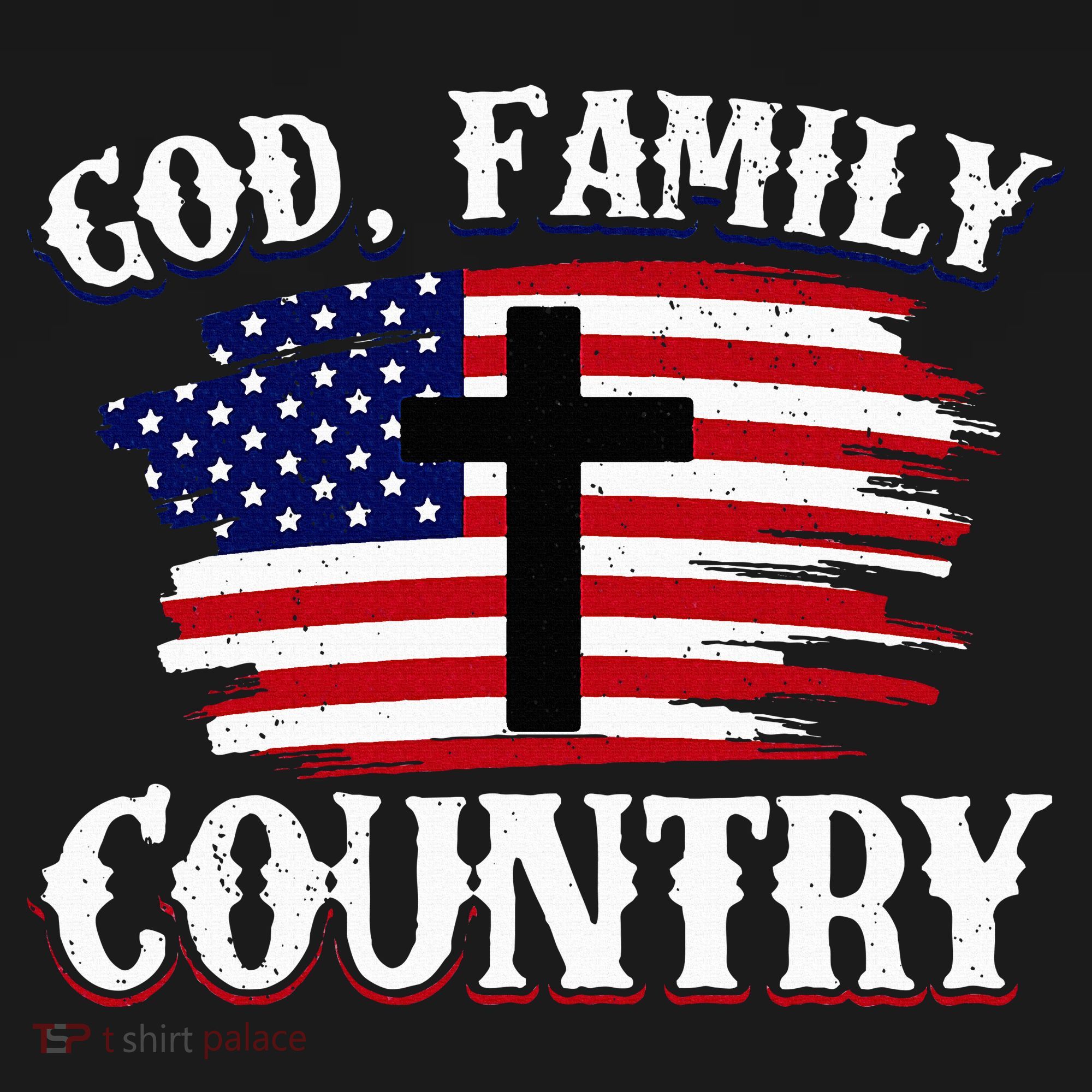 God Family Country American Flag Cross Christian Patriotic T-Shirt