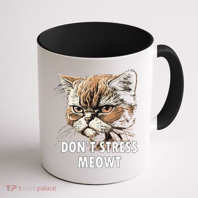 Grumpy Funny Cat Dont Stress Meowt Silly Cats Lover Gift Coffee Mug back