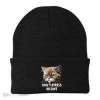 Grumpy Funny Cat Dont Stress Meowt Silly Cats Lover Gift Beanie thumb 0