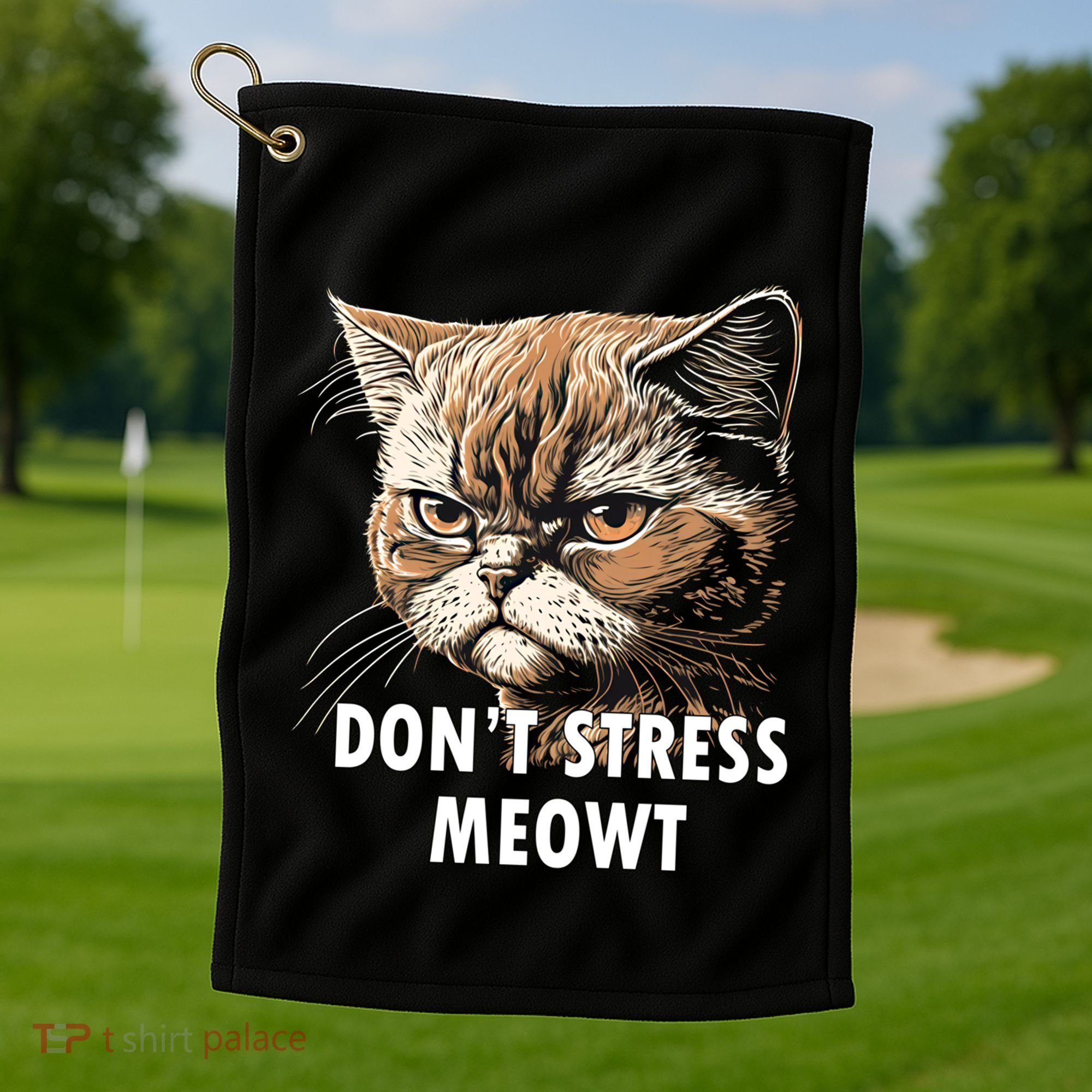 Grumpy Funny Cat Dont Stress Meowt Silly Cats Lover Gift Golf Towel