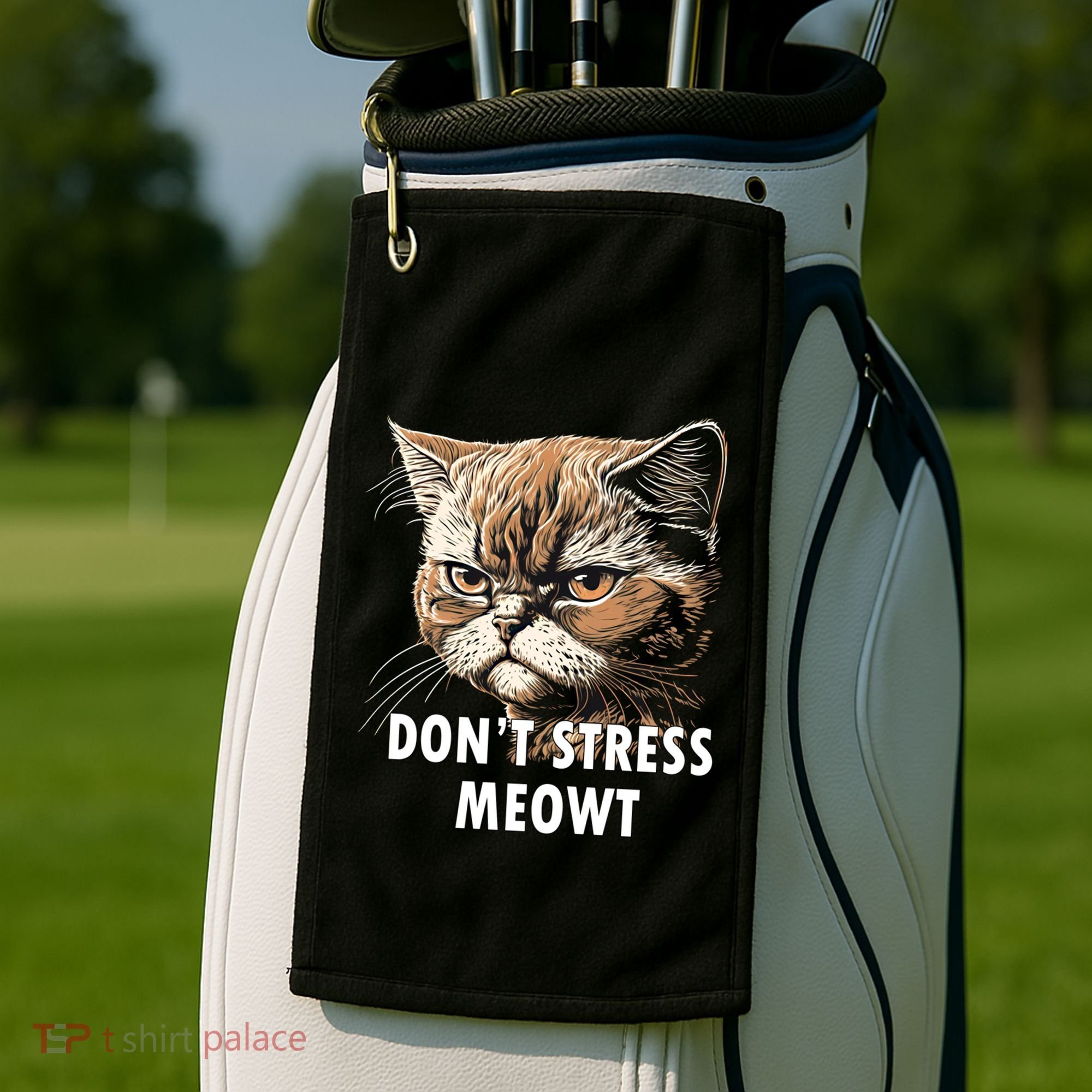 Grumpy Funny Cat Dont Stress Meowt Silly Cats Lover Gift Golf Towel