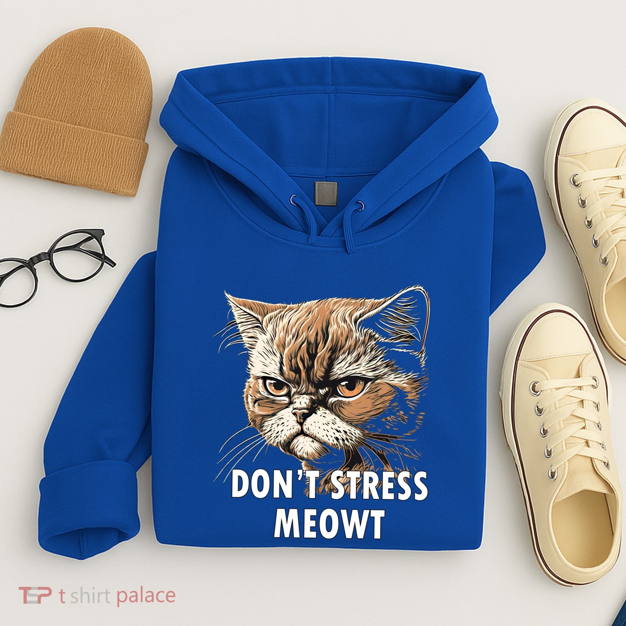 Grumpy Funny Cat Dont Stress Meowt Silly Cats Lover Gift Hoodie