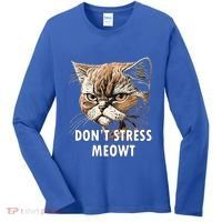 Grumpy Funny Cat Dont Stress Meowt Silly Cats Lover Gift Women's Long Sleeve Shirt thumb 0