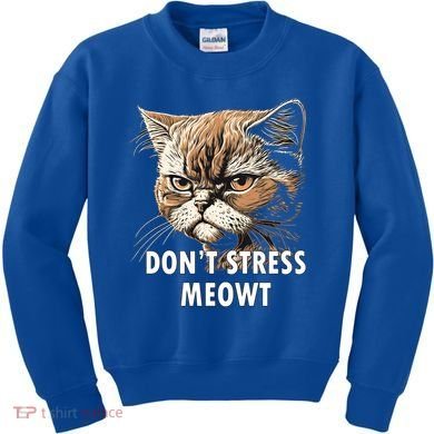 Grumpy Funny Cat Dont Stress Meowt Silly Cats Lover Gift Kids Sweatshirt