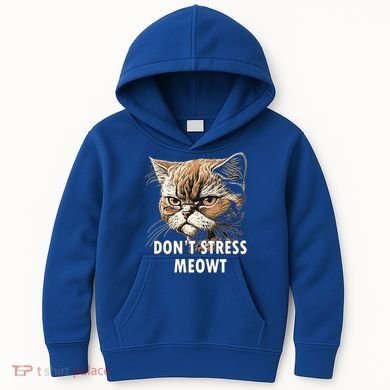 Grumpy Funny Cat Dont Stress Meowt Silly Cats Lover Gift Kids Hoodie