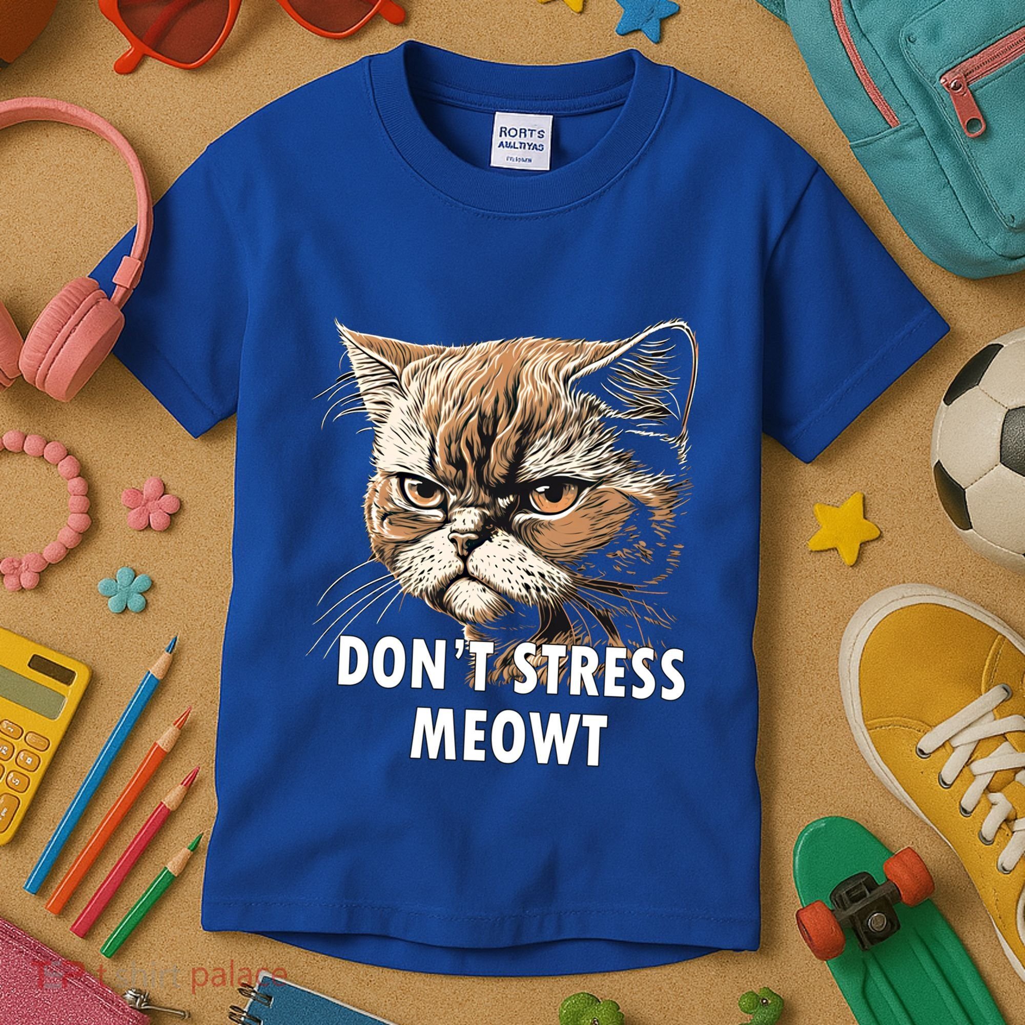 Grumpy Funny Cat Dont Stress Meowt Silly Cats Lover Gift Kids T-Shirt