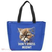 Grumpy Funny Cat Dont Stress Meowt Silly Cats Lover Gift Tote Bag thumb 0