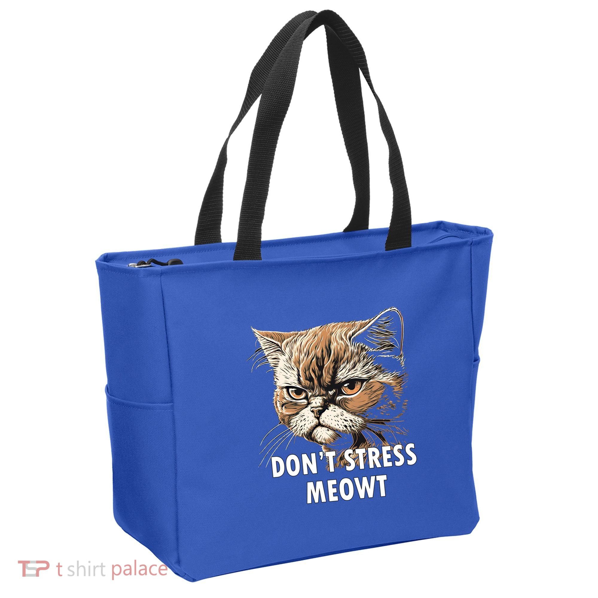 Grumpy Funny Cat Dont Stress Meowt Silly Cats Lover Gift Tote Bag