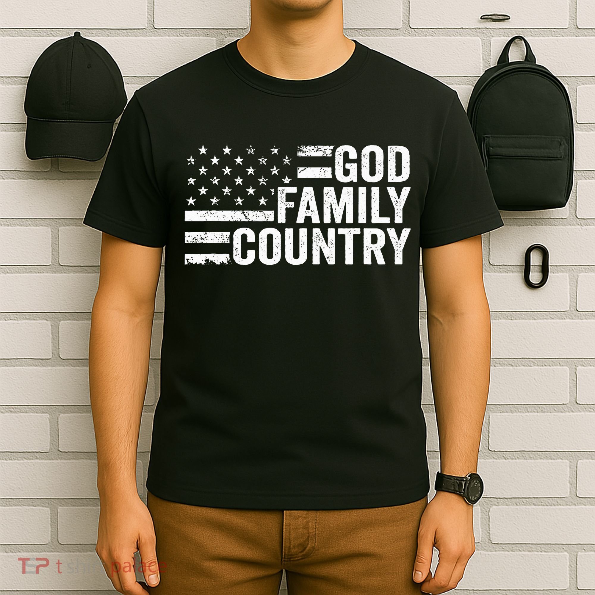 God Family Country Patriotic Christian American Flag T-Shirt