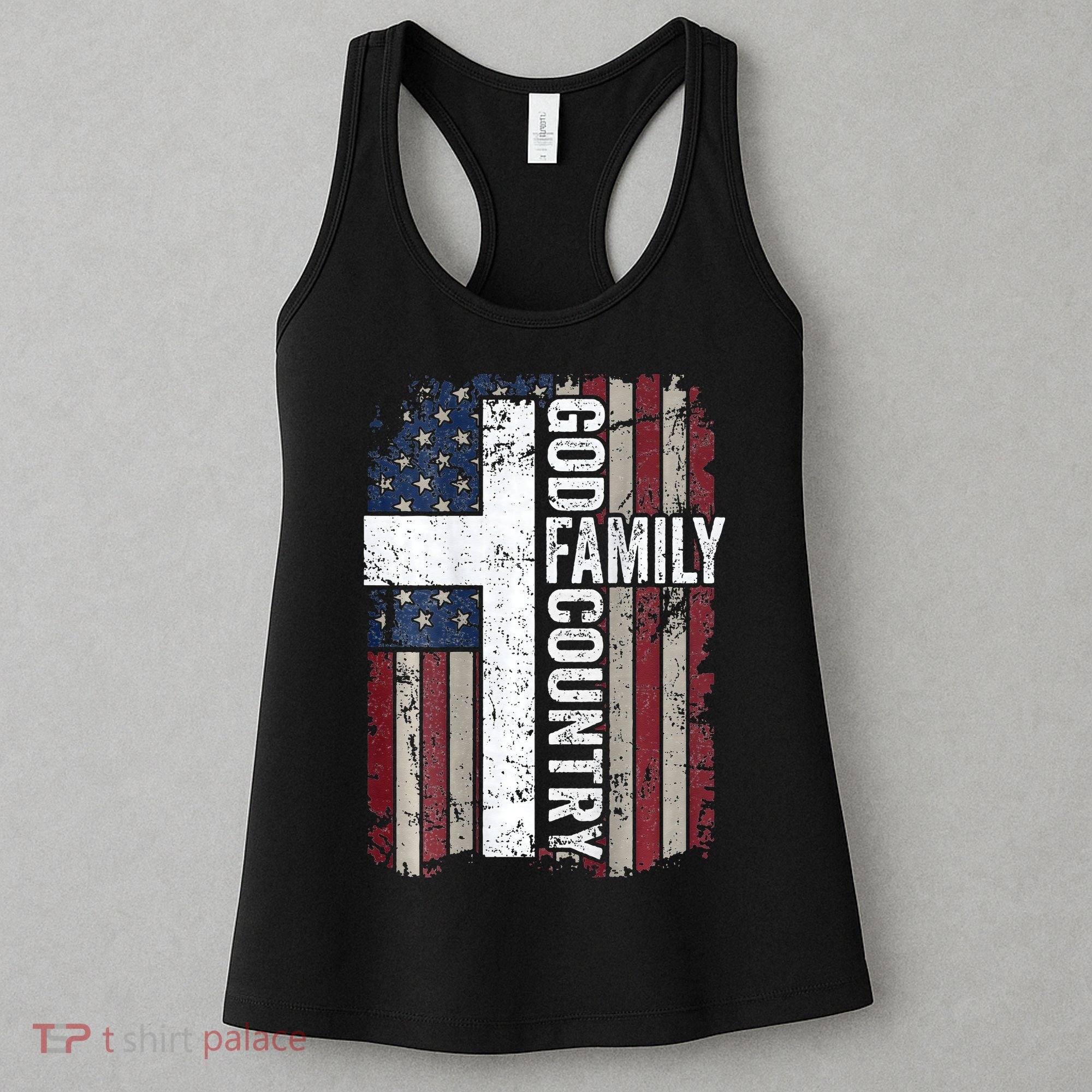 God Family Country Patriotic Christian Cross USA Women's Tank Top