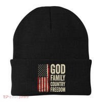 God Family Country Freedom Gift Patriotic Usa Flag Meaningful Gift Beanie thumb 0