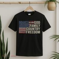 God Family Country Freedom 4th July USA Flag Christian T-Shirt thumb 2