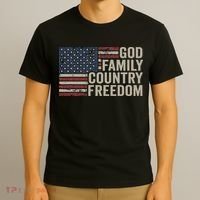 God Family Country Freedom 4th July USA Flag Christian T-Shirt thumb 3