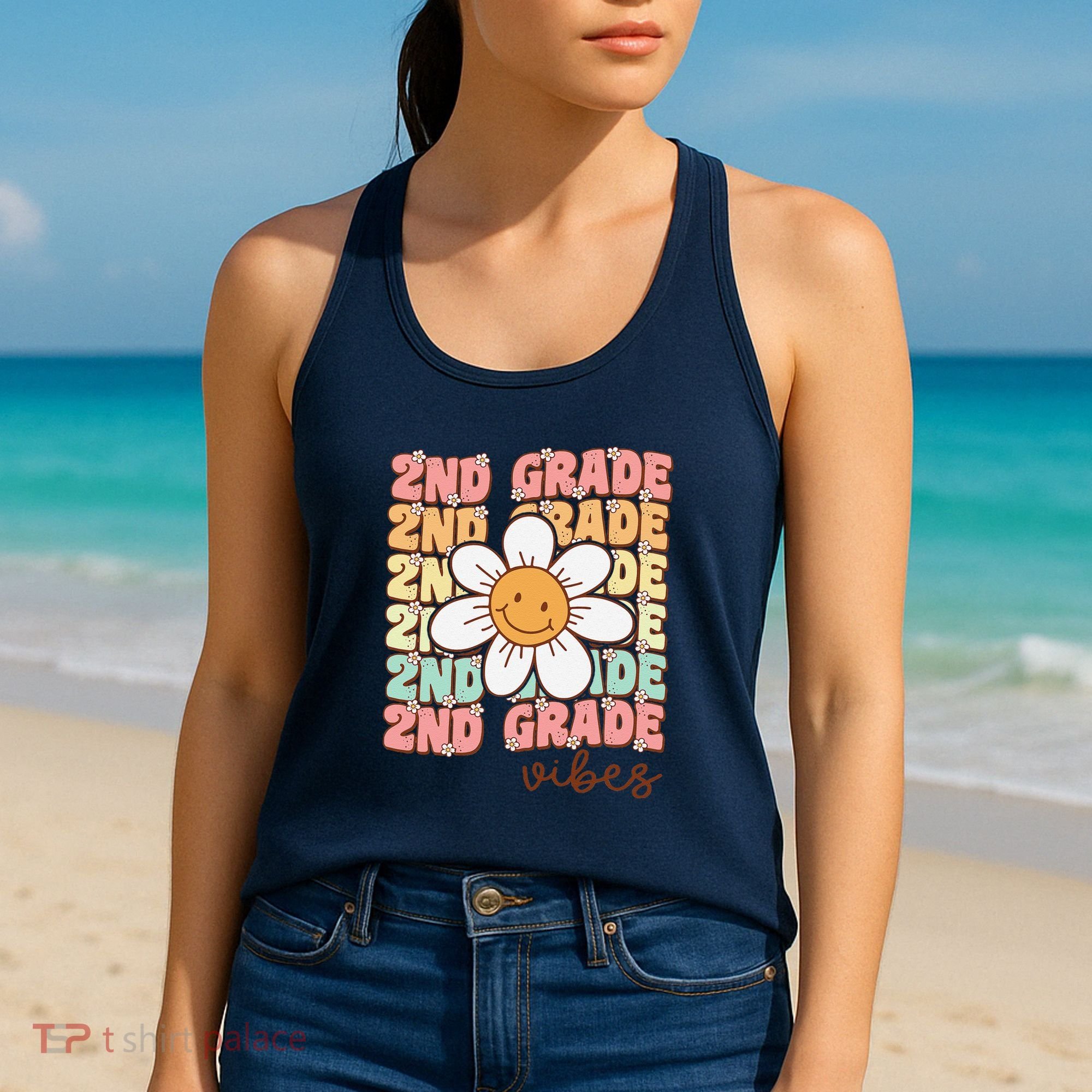 Groovy First Day Of School 2nd Grade Vibes Back To School Women's Tank Top