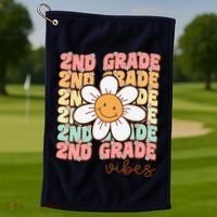 Groovy First Day Of School 2nd Grade Vibes Back To School Golf Towel thumb 1