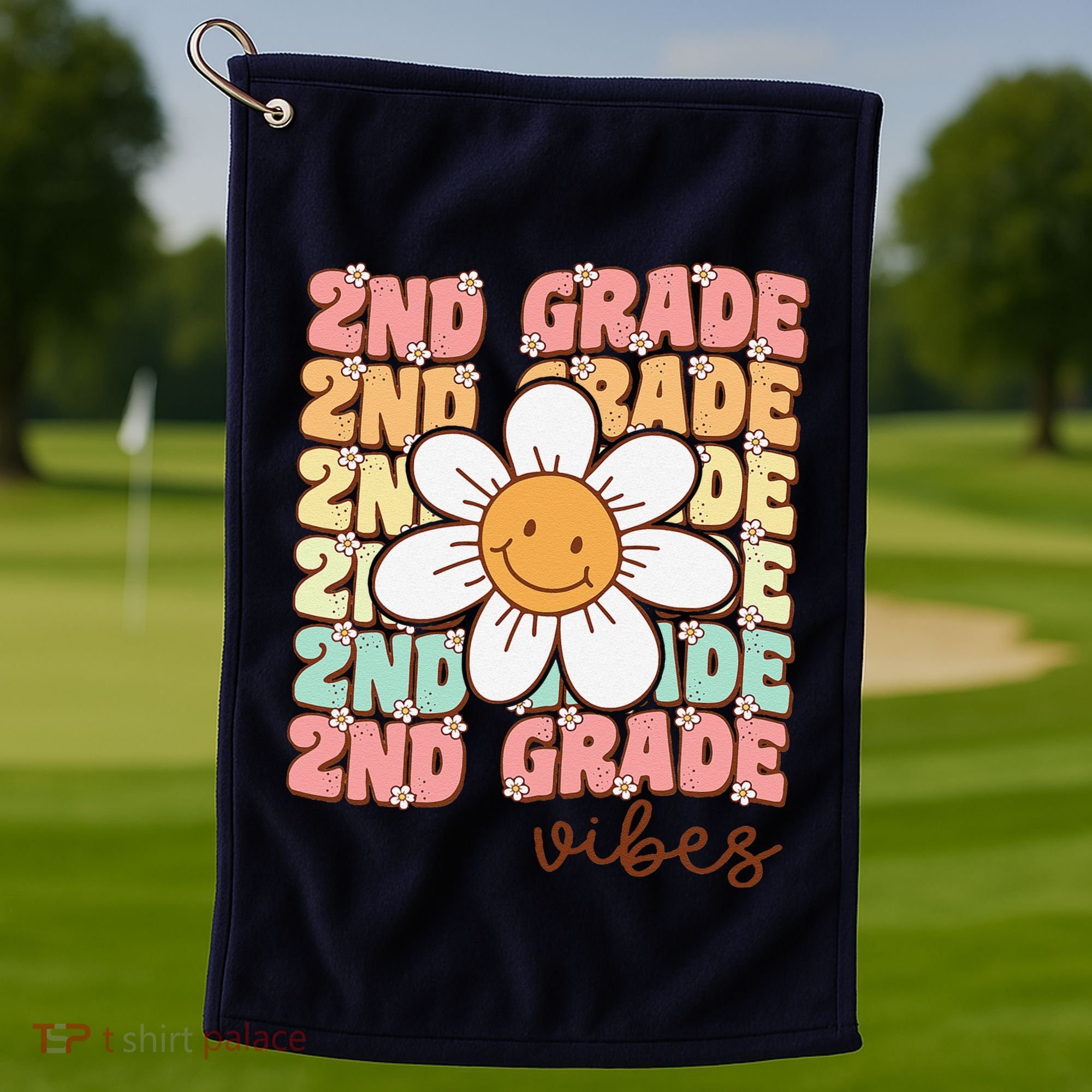 Groovy First Day Of School 2nd Grade Vibes Back To School Golf Towel