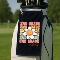 Groovy First Day Of School 2nd Grade Vibes Back To School Golf Towel thumb 2