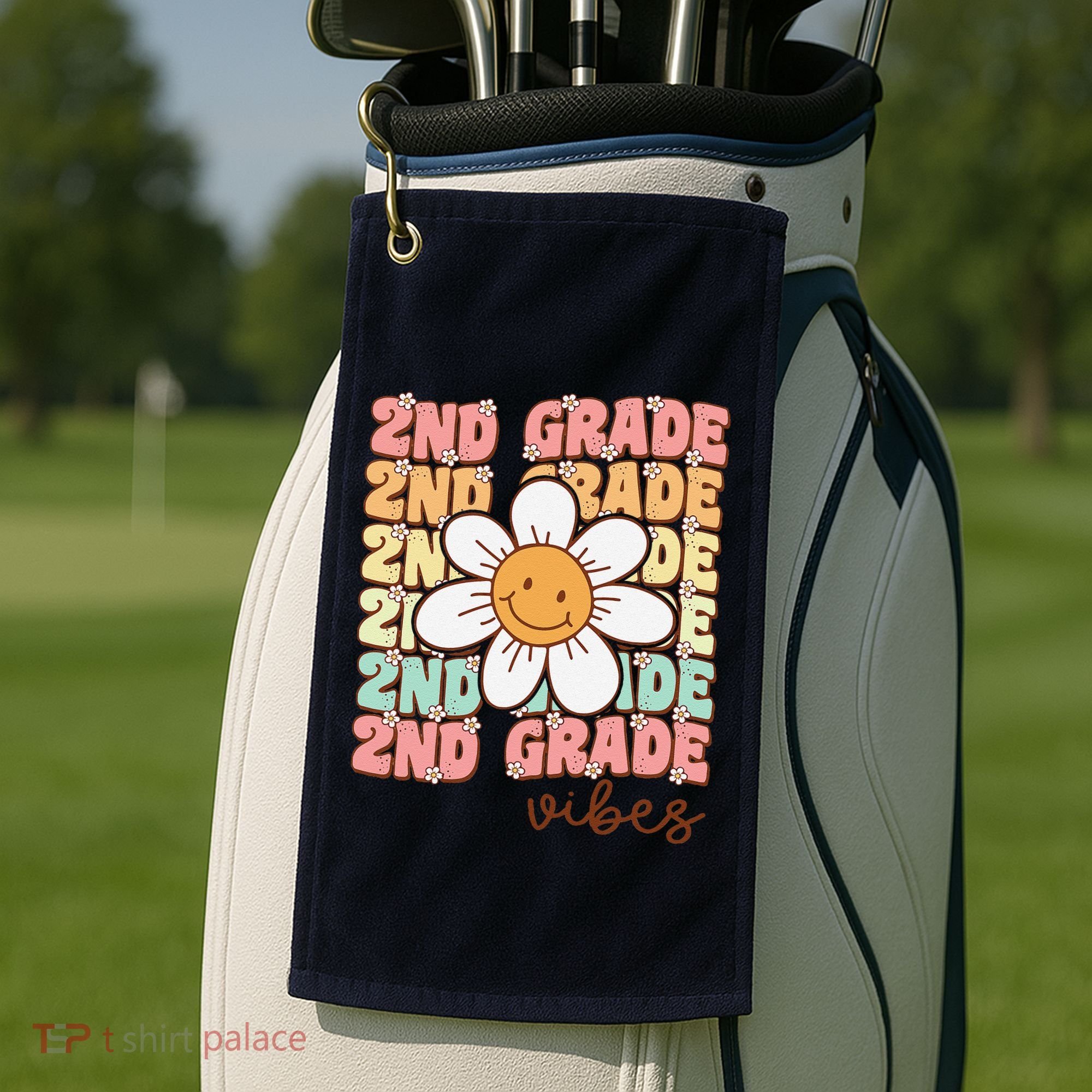 Groovy First Day Of School 2nd Grade Vibes Back To School Golf Towel