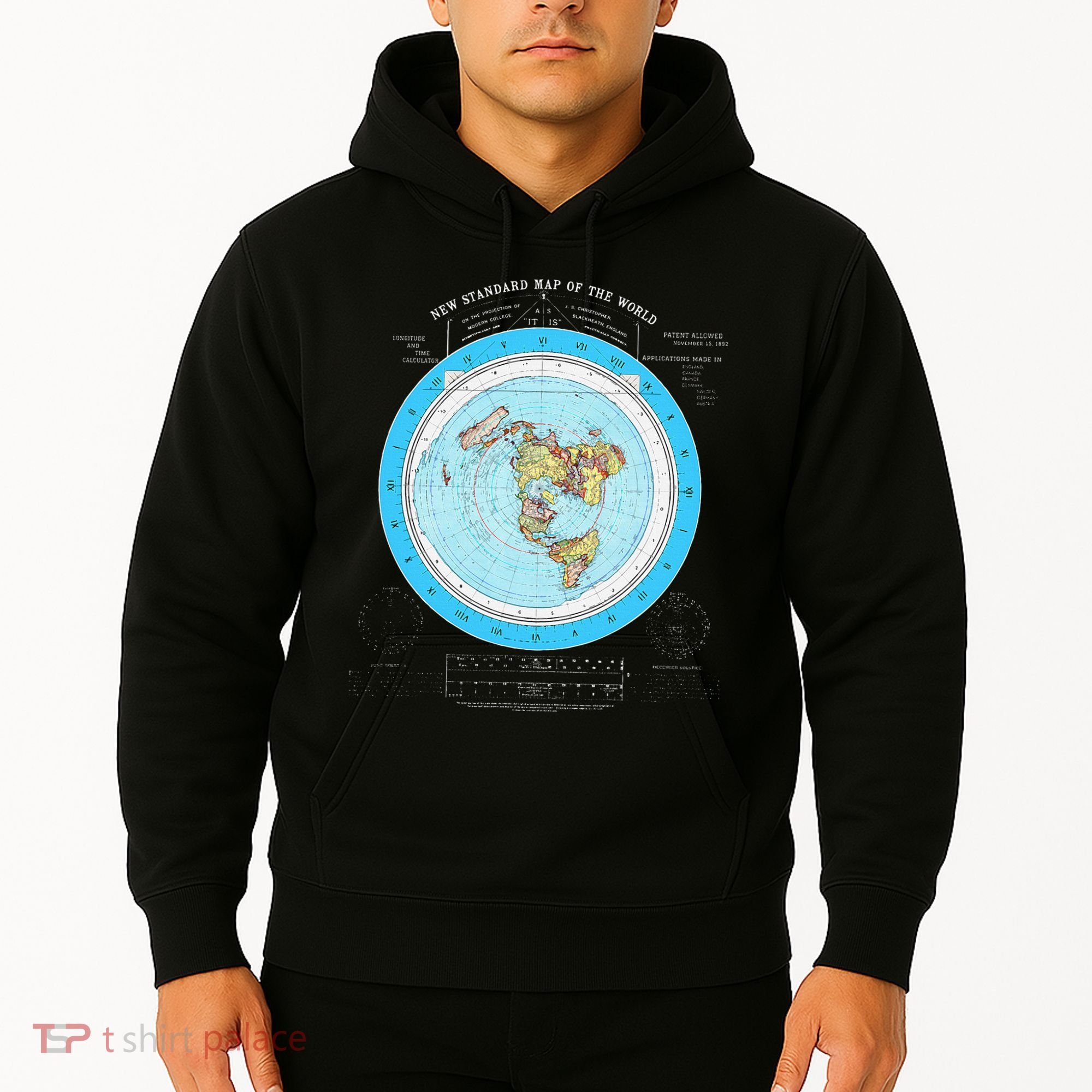 Gleason Flat Earth Map Blue Flat Earth Map Flat Earth Hoodie