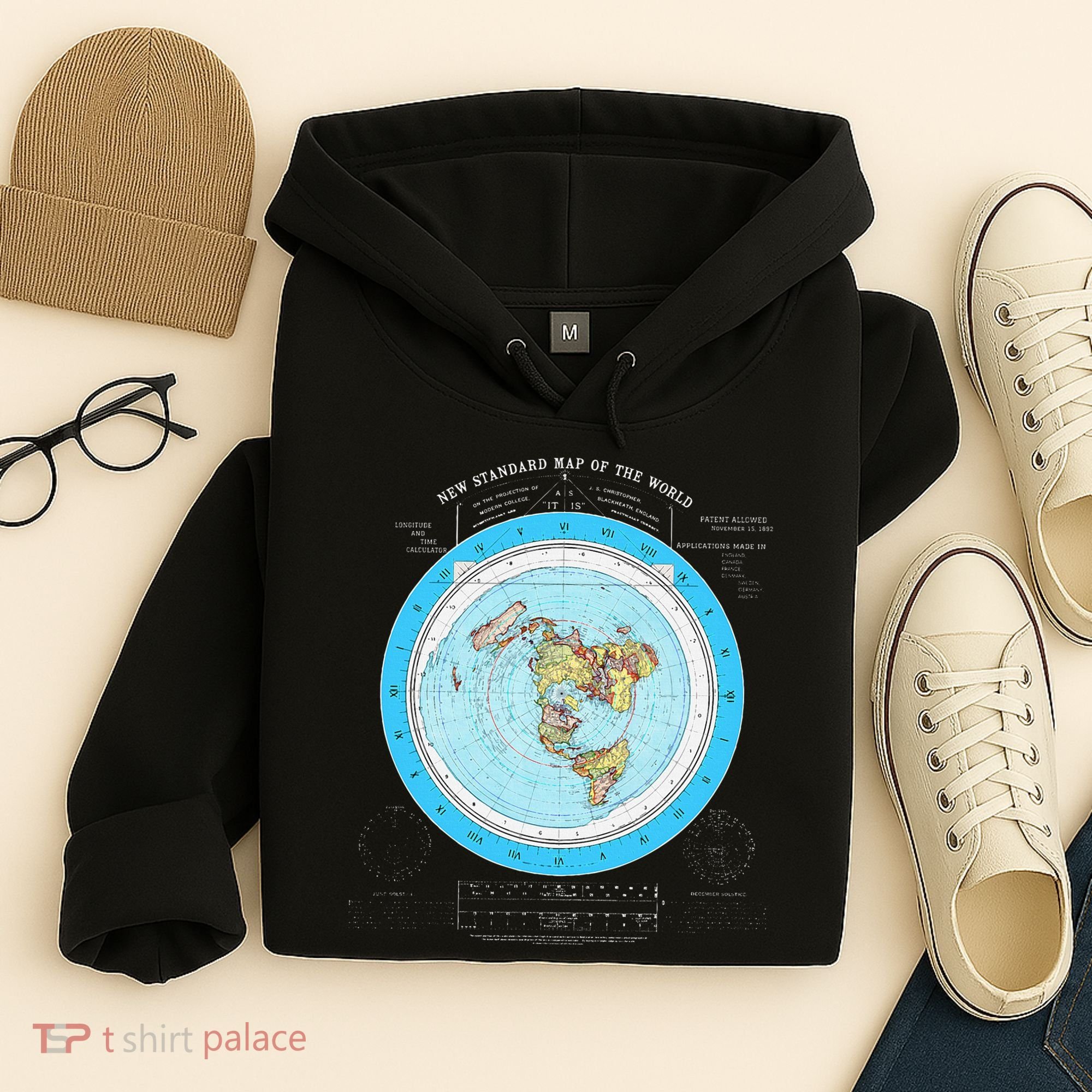 Gleason Flat Earth Map Blue Flat Earth Map Flat Earth Hoodie