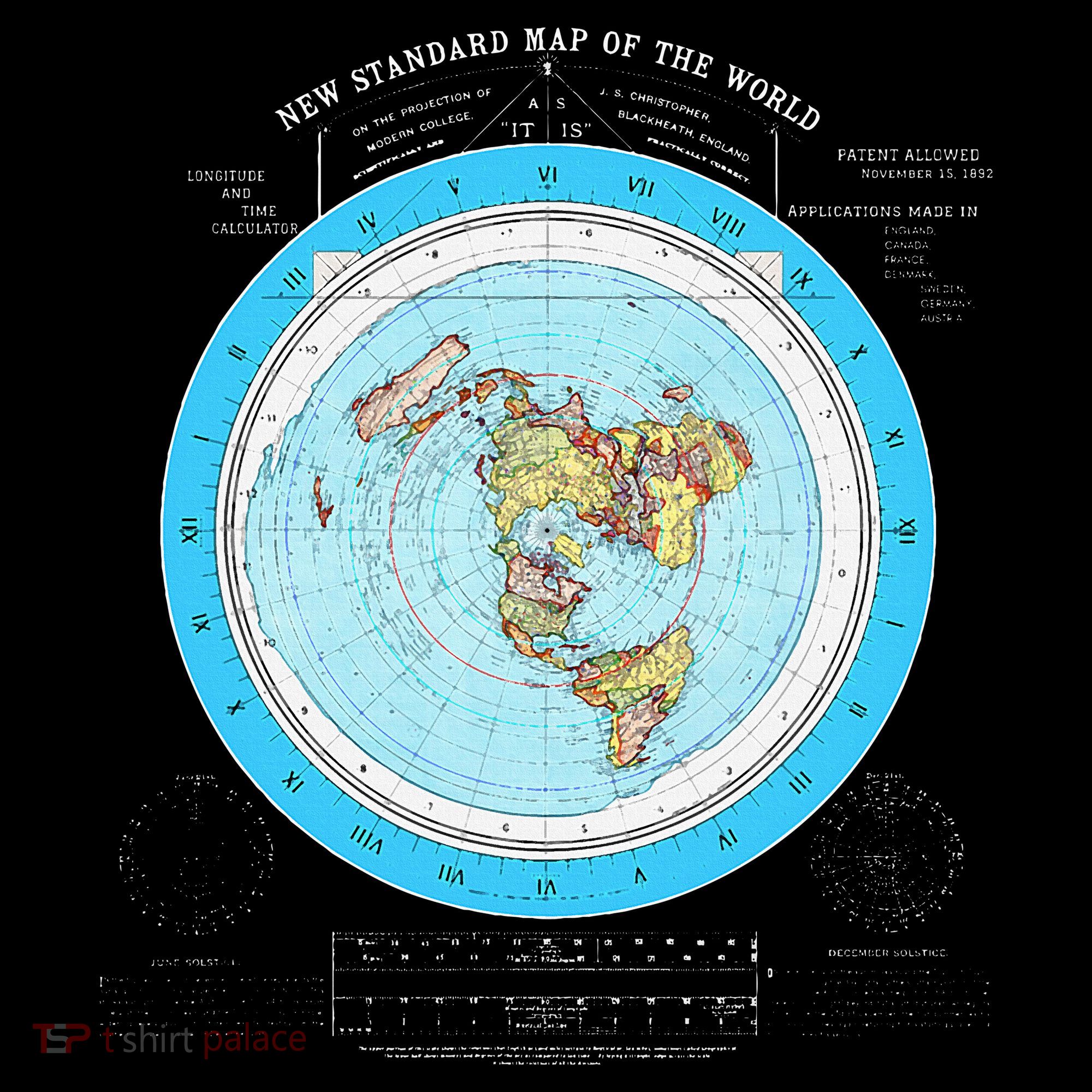 Gleason Flat Earth Map Blue Flat Earth Map Flat Earth Hoodie