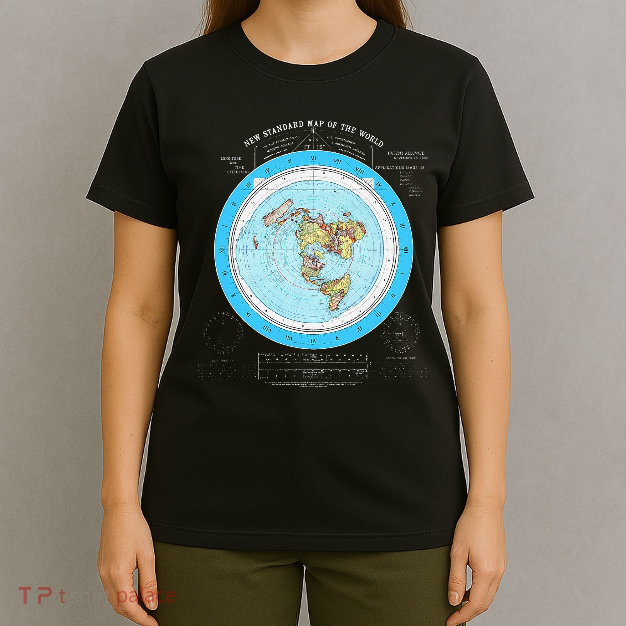 Gleason Flat Earth Map Blue Flat Earth Map Flat Earth T-Shirt