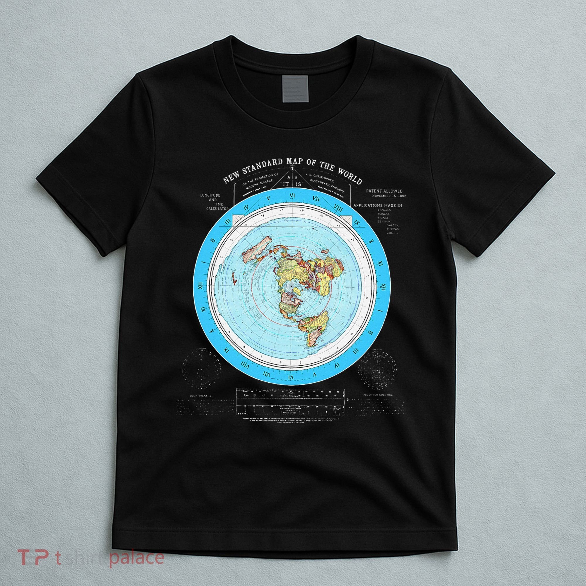 Gleason Flat Earth Map Blue Flat Earth Map Flat Earth T-Shirt
