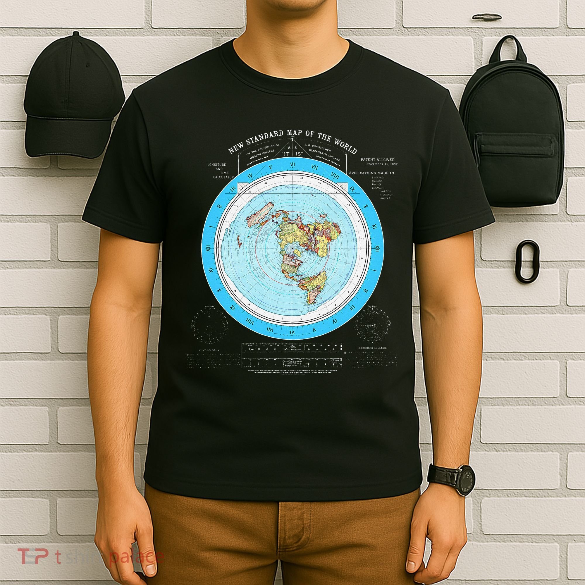 Gleason Flat Earth Map Blue Flat Earth Map Flat Earth T-Shirt