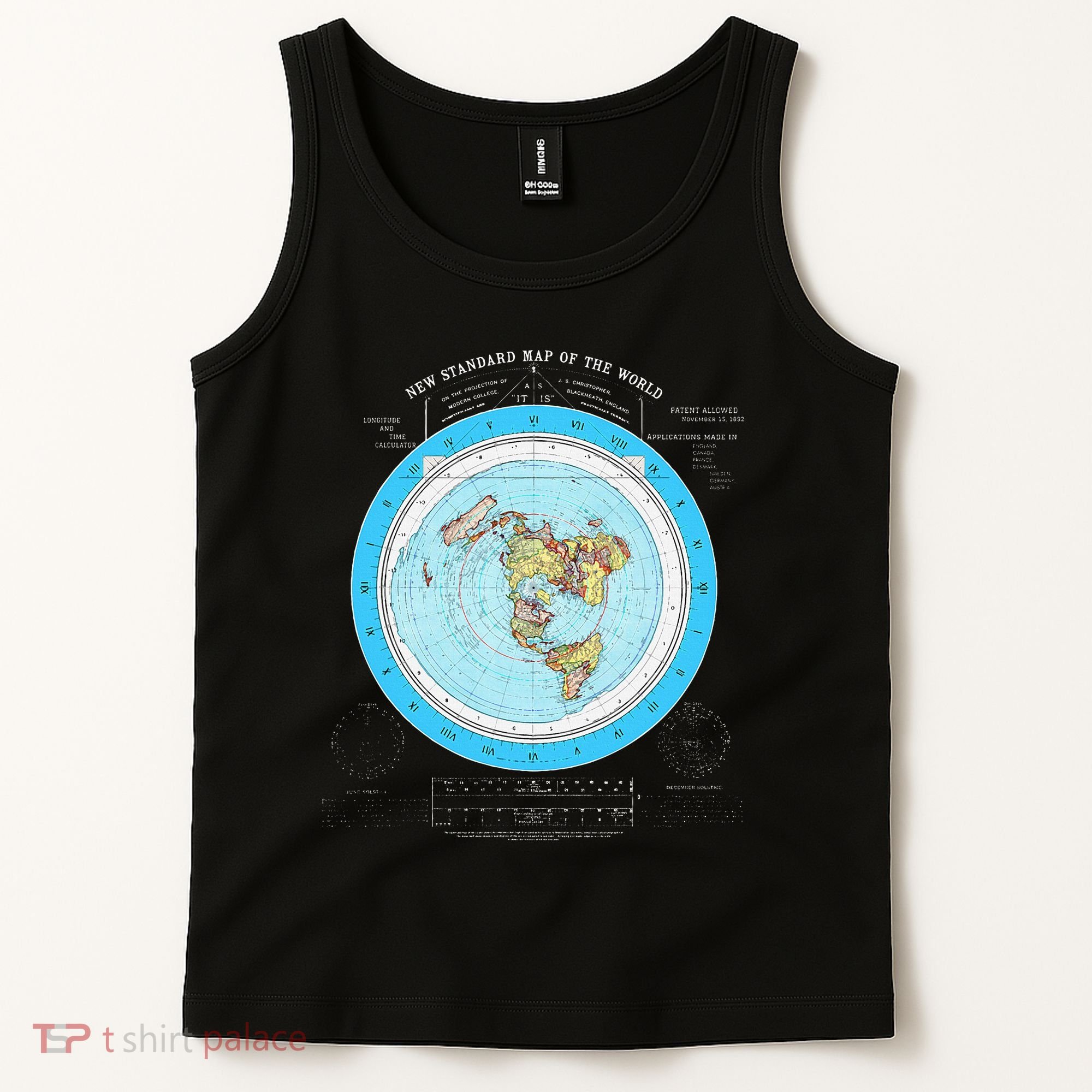 Gleason Flat Earth Map Blue Flat Earth Map Flat Earth Tank Top