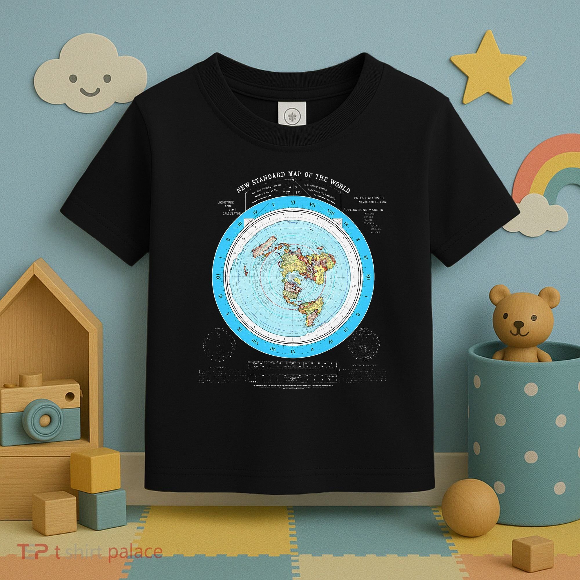 Gleason Flat Earth Map Blue Flat Earth Map Flat Earth Toddler T-Shirt