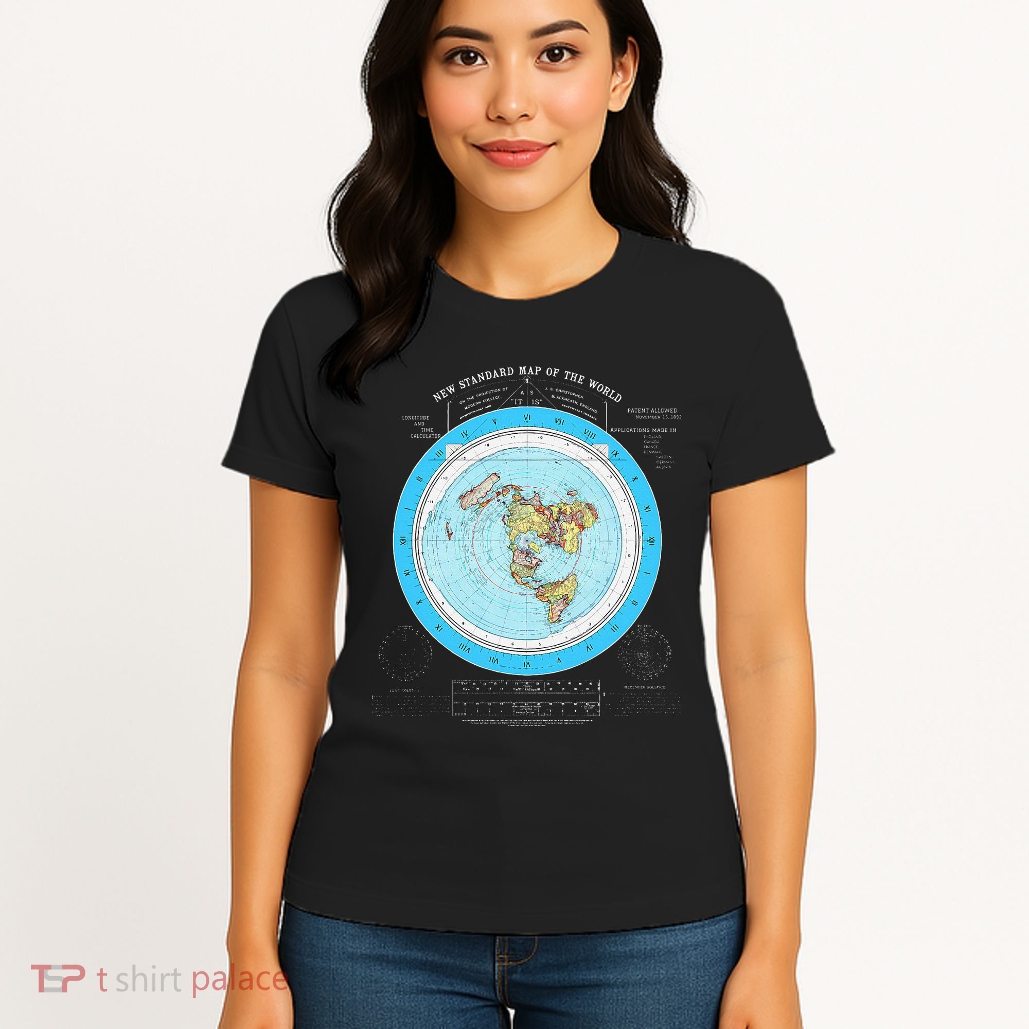 Gleason Flat Earth Map Blue Flat Earth Map Flat Earth Women's T-Shirt
